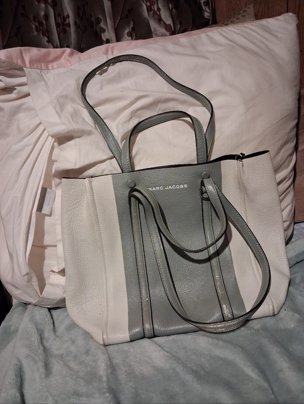 Marc Jacobs Two-Tone White and Sage Leather Tote